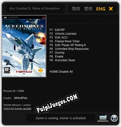 Ace Combat X: Skies of Deception: Treinador (V1.0.38)