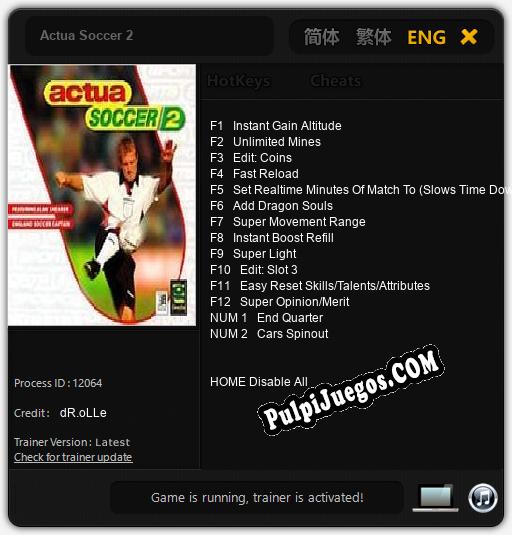 Actua Soccer 2: Trainer +14 [v1.4]