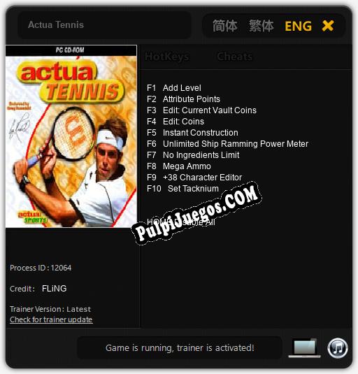 Actua Tennis: Cheats, Trainer +10 [FLiNG]