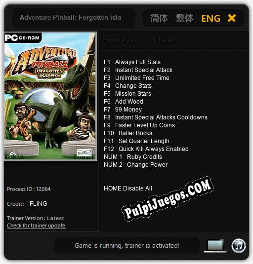 Entrenador liberado a Adventure Pinball: Forgotten Island [v1.0.7]