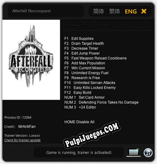 Afterfall Reconquest: Trainer +15 [v1.9]