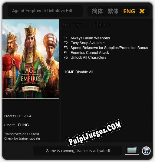 Entrenador liberado a Age of Empires II: Definitive Edition The Mountain Royals [v1.0.2]