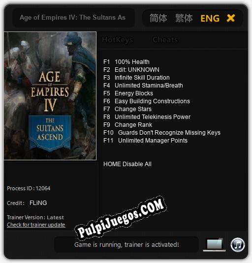 Entrenador liberado a Age of Empires IV: The Sultans Ascend [v1.0.2]