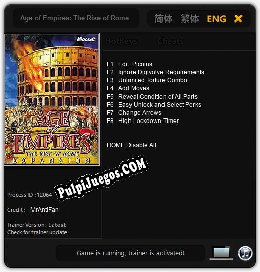 Age of Empires: The Rise of Rome: Treinador (V1.0.62)