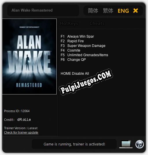 Alan Wake Remastered: Treinador (V1.0.24)