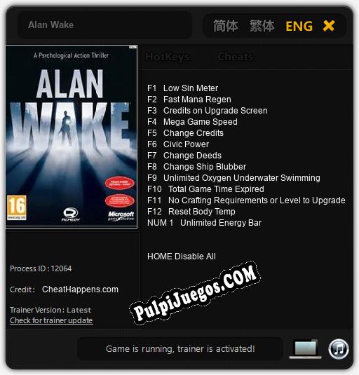 Alan Wake: Treinador (V1.0.70)