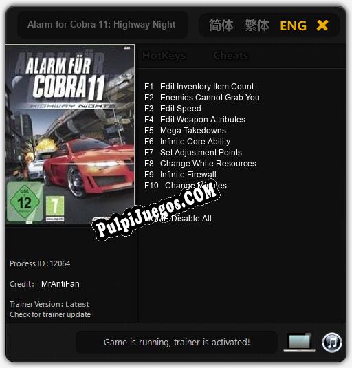 Entrenador liberado a Alarm for Cobra 11: Highway Nights [v1.0.7]