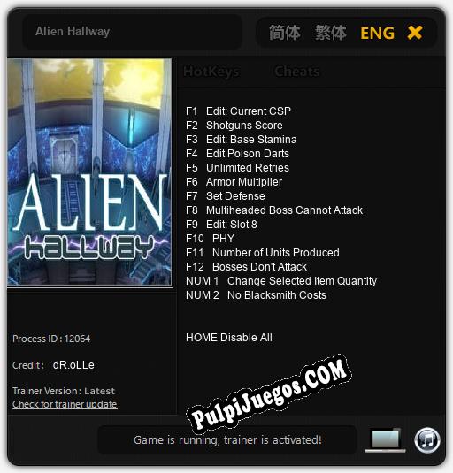 Entrenador liberado a Alien Hallway [v1.0.8]