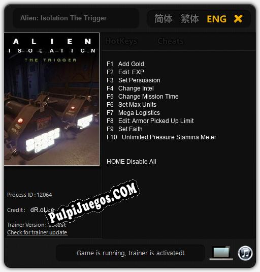 Alien: Isolation The Trigger: Trainer +10 [v1.2]