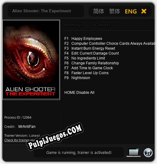 Alien Shooter: The Experiment: Treinador (V1.0.84)