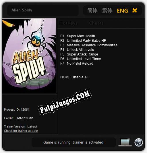 Alien Spidy: Treinador (V1.0.23)