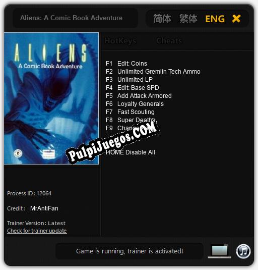 Aliens: A Comic Book Adventure: Treinador (V1.0.77)