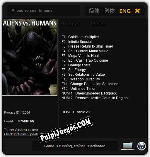 Aliens versus Humans: Trainer +14 [v1.1]