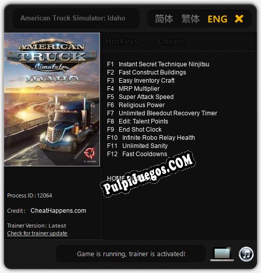 American Truck Simulator: Idaho: Trainer +12 [v1.3]