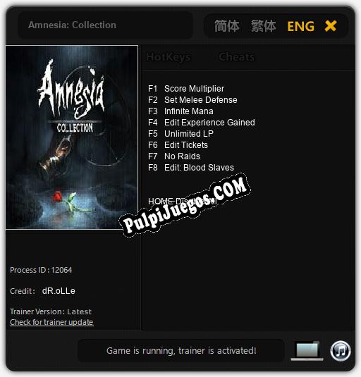 Amnesia: Collection: Trainer +8 [v1.4]