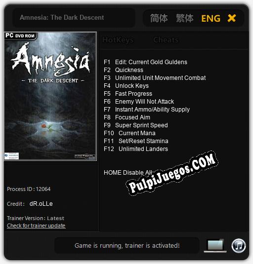 Amnesia: The Dark Descent: Treinador (V1.0.32)