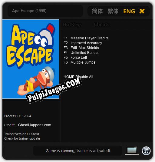 Ape Escape (1999): Treinador (V1.0.65)