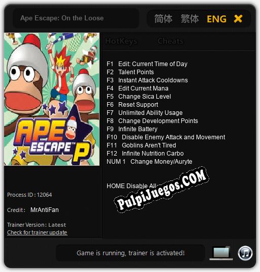 Ape Escape: On the Loose: Cheats, Trainer +13 [MrAntiFan]