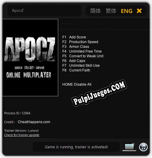 ApocZ: Trainer +8 [v1.2]