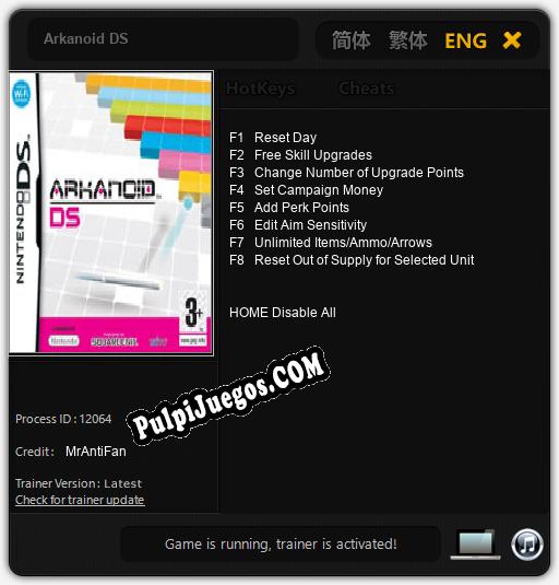 Arkanoid DS: Cheats, Trainer +8 [MrAntiFan]