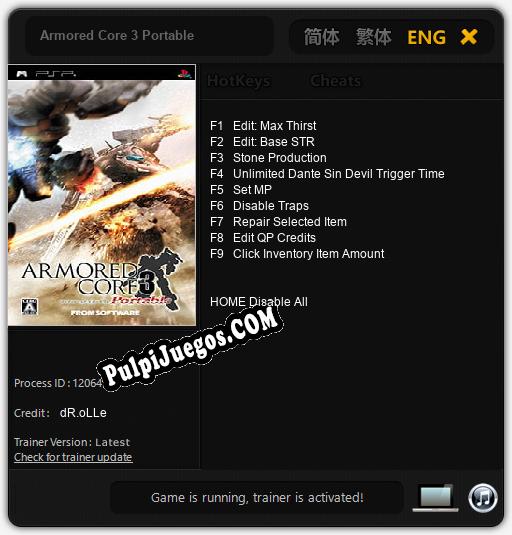 Entrenador liberado a Armored Core 3 Portable [v1.0.3]