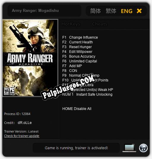 Army Ranger: Mogadishu: Treinador (V1.0.74)