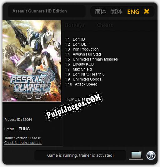 Assault Gunners HD Edition: Treinador (V1.0.4)