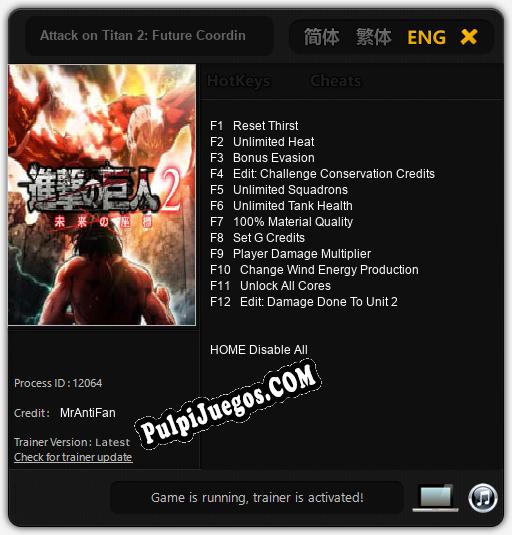 Attack on Titan 2: Future Coordinates: Cheats, Trainer +12 [MrAntiFan]