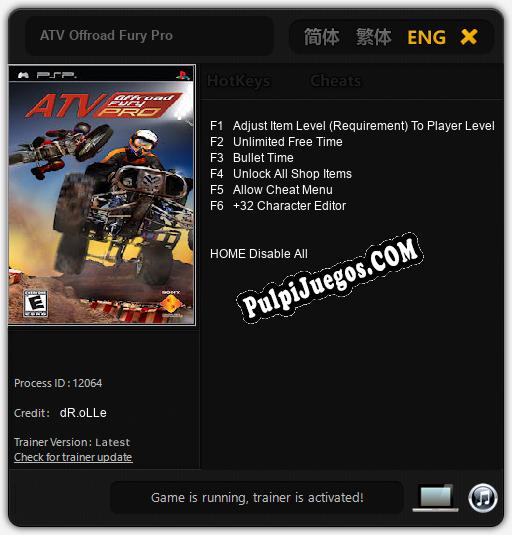 ATV Offroad Fury Pro: Treinador (V1.0.53)