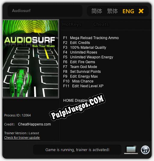 Entrenador liberado a Audiosurf [v1.0.9]