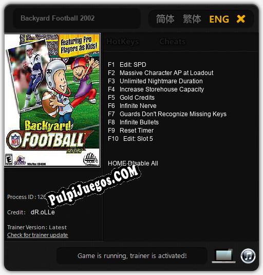 Backyard Football 2002: Cheats, Trainer +10 [dR.oLLe]