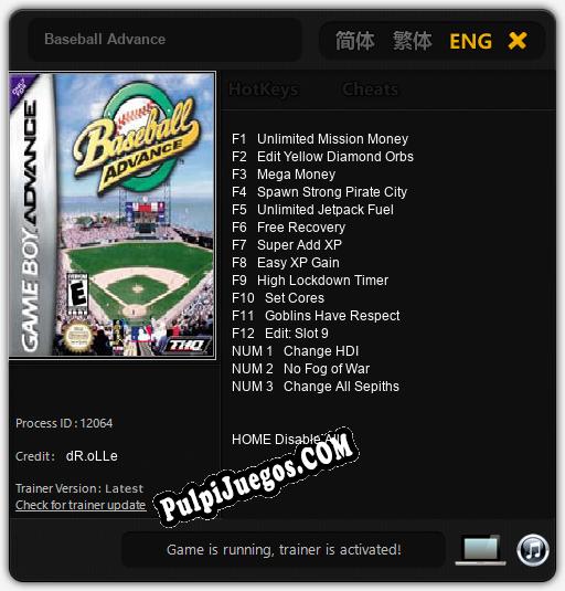 Baseball Advance: Cheats, Trainer +15 [dR.oLLe]