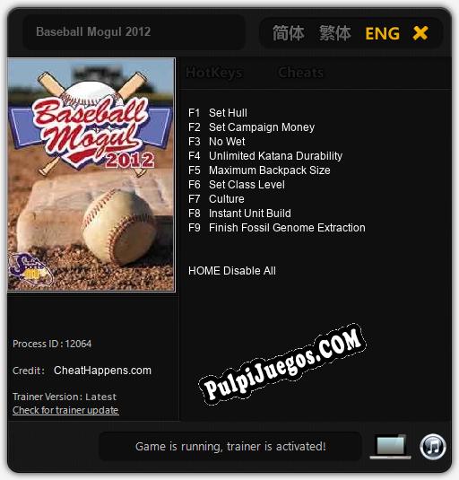 Baseball Mogul 2012: Cheats, Trainer +9 [CheatHappens.com]