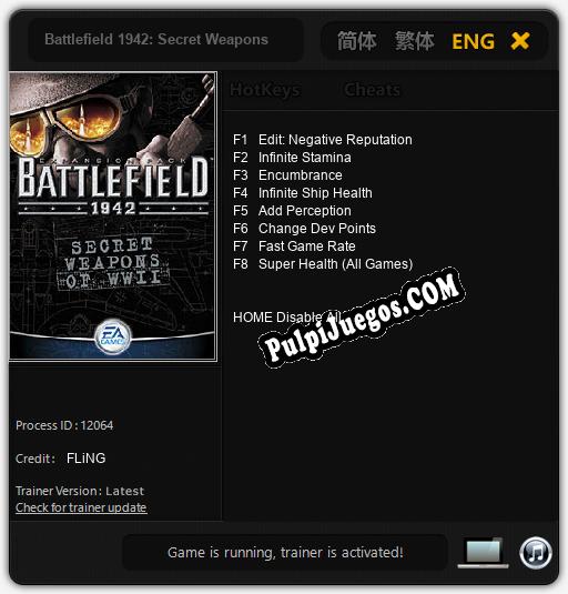 Battlefield 1942: Secret Weapons of WWII: Cheats, Trainer +8 [FLiNG]