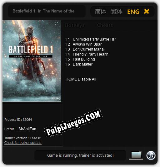 Battlefield 1: In The Name of the Tsar: Cheats, Trainer +6 [MrAntiFan]