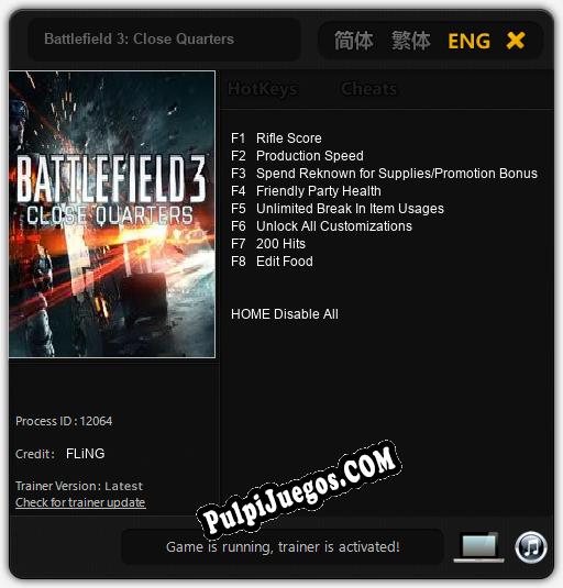 Entrenador liberado a Battlefield 3: Close Quarters [v1.0.9]