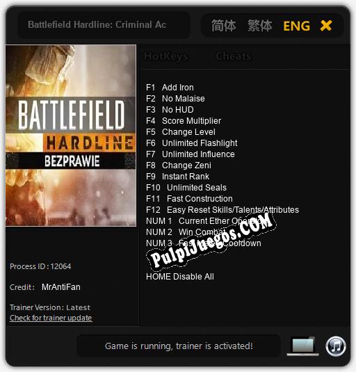 Battlefield Hardline: Criminal Activity: Trainer +15 [v1.6]