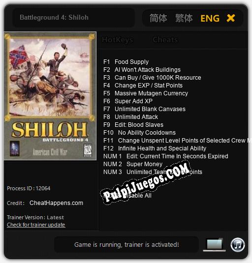 Battleground 4: Shiloh: Cheats, Trainer +15 [CheatHappens.com]