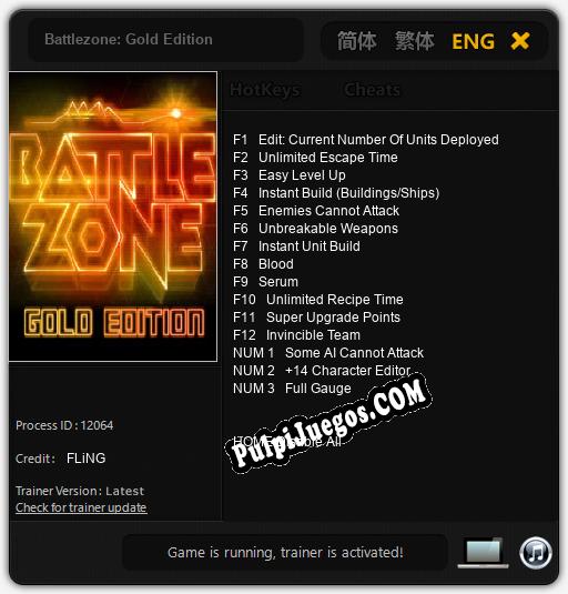 Entrenador liberado a Battlezone: Gold Edition [v1.0.8]