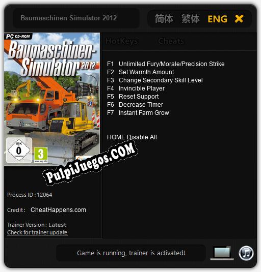 Baumaschinen Simulator 2012: Treinador (V1.0.13)