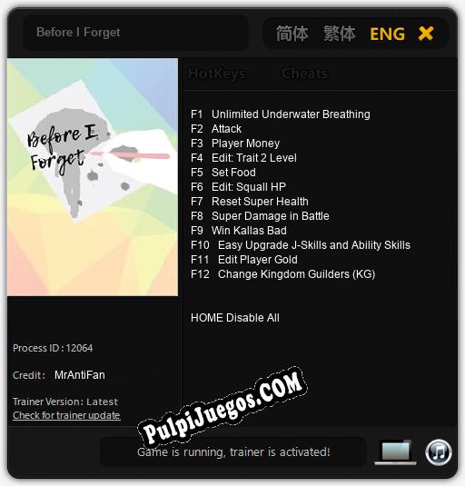 Entrenador liberado a Before I Forget [v1.0.3]