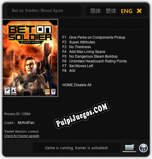 Bet on Soldier: Blood Sport: Treinador (V1.0.9)