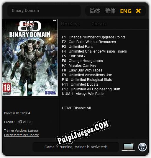 Binary Domain: Trainer +13 [v1.1]