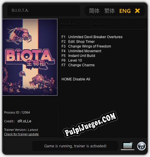 B.I.O.T.A.: Cheats, Trainer +7 [dR.oLLe]