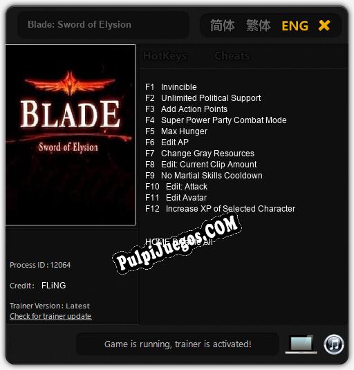 Entrenador liberado a Blade: Sword of Elysion [v1.0.6]