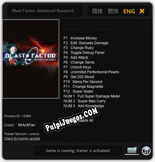 Entrenador liberado a Blast Factor: Advanced Research [v1.0.8]