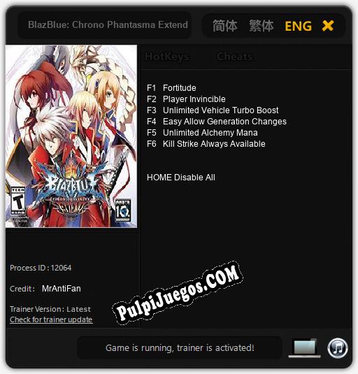 BlazBlue: Chrono Phantasma Extend: Treinador (V1.0.20)