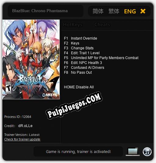 BlazBlue: Chrono Phantasma: Trainer +8 [v1.9]