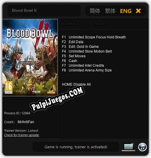 Blood Bowl II: Trainer +8 [v1.2]