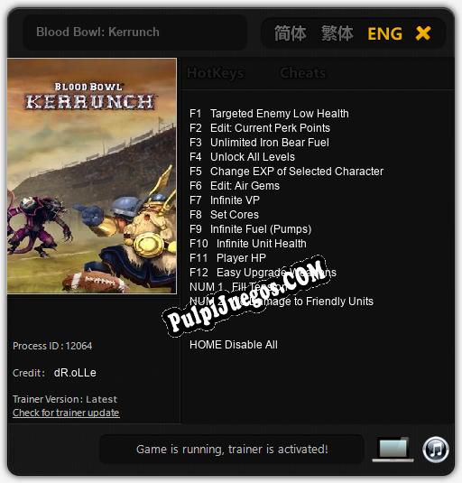 Entrenador liberado a Blood Bowl: Kerrunch [v1.0.4]